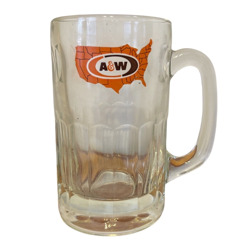 A&W Root Beer Mug‎ Glass USA Map Logo Restaurant Advertising Collectible